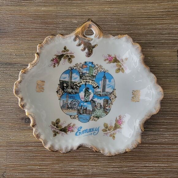 Other - VTG New York City Dish Statue Of Liberty Times Square Souvenior Gold Collectible